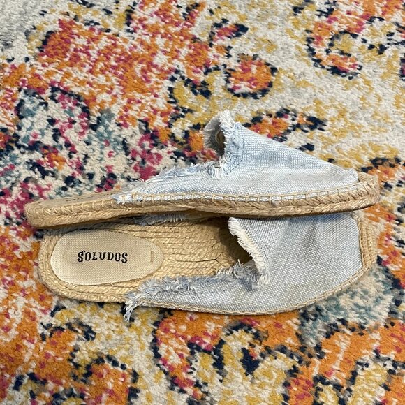 Soludos Frayed Hem Chambray Espadrille Mule Slides-Sz 6 - Picture 4 of 6